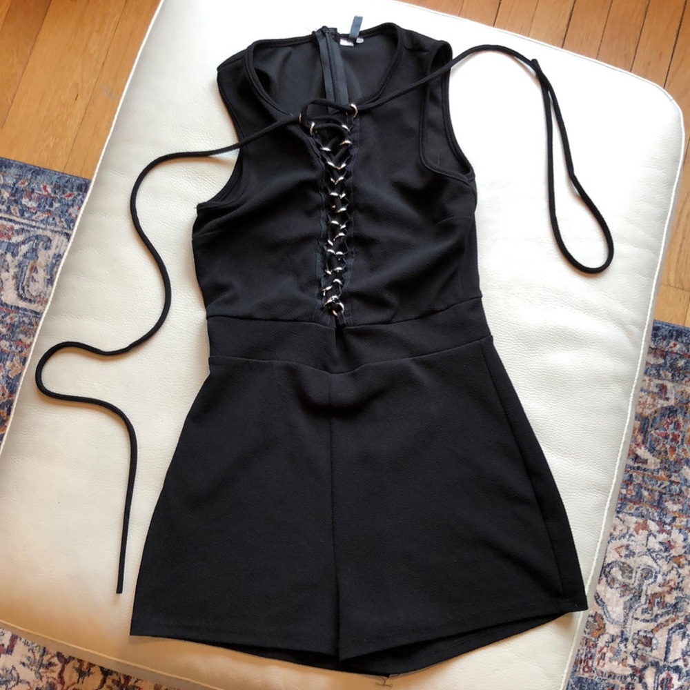 San Julian black lace up romper